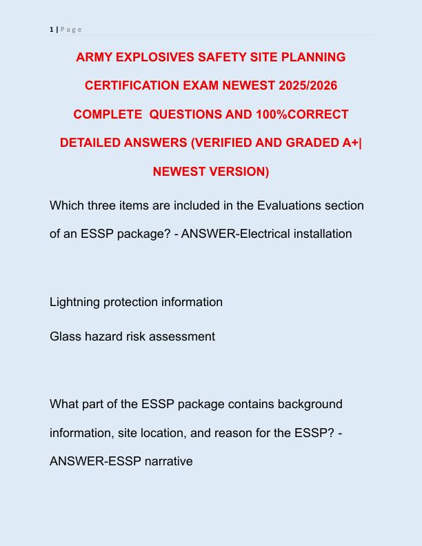ARMY EXPLOSIVES SAFETY SITE PLANNING CERTIFICATION EXAM NEWEST 2025