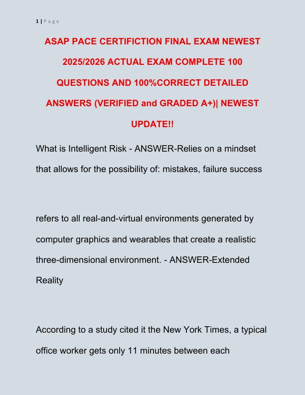 ASAP PACE CERTIFICTION FINAL EXAM NEWEST 2025 ACTUAL EXAM COMPLETE 100 QUESTIONS AND CORRECT DETAILED ANSWERS