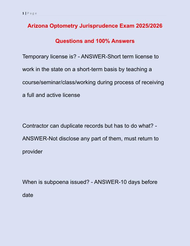Arizona Optometry Jurisprudence Exam