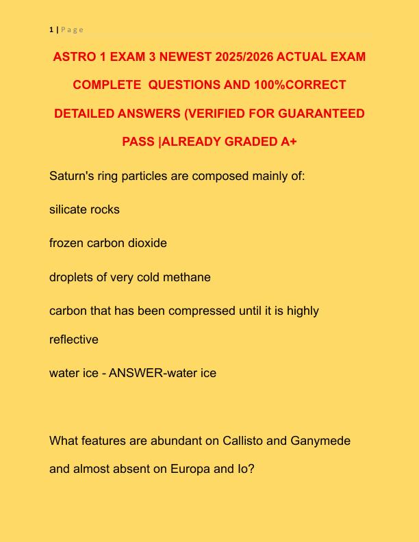ASTRO 1 EXAM 3 NEWEST 2025 ACTUAL EXAM COMPLETE 100 QUESTIONS AND CORRECT DETAILED ANSWERS