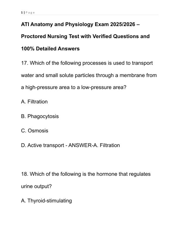 ATI Anatomy and Physiology Exam 2025