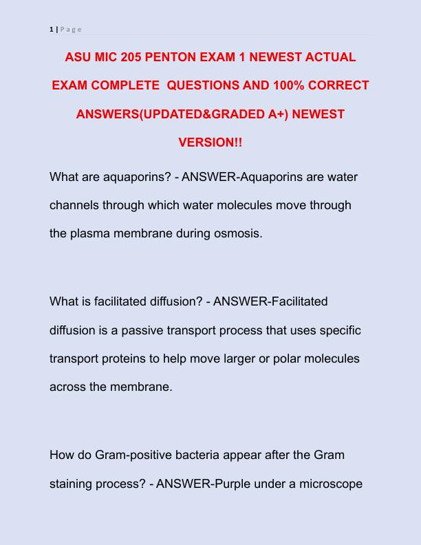 ASU MIC 205 PENTON EXAM 1 NEWEST ACTUAL EXAM COMPLETE 200 QUESTIONS AND CORRECT ANSWERS