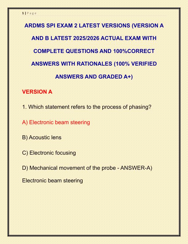 ARDMS SPI EXAM 2 LATEST VERSIONS 2024