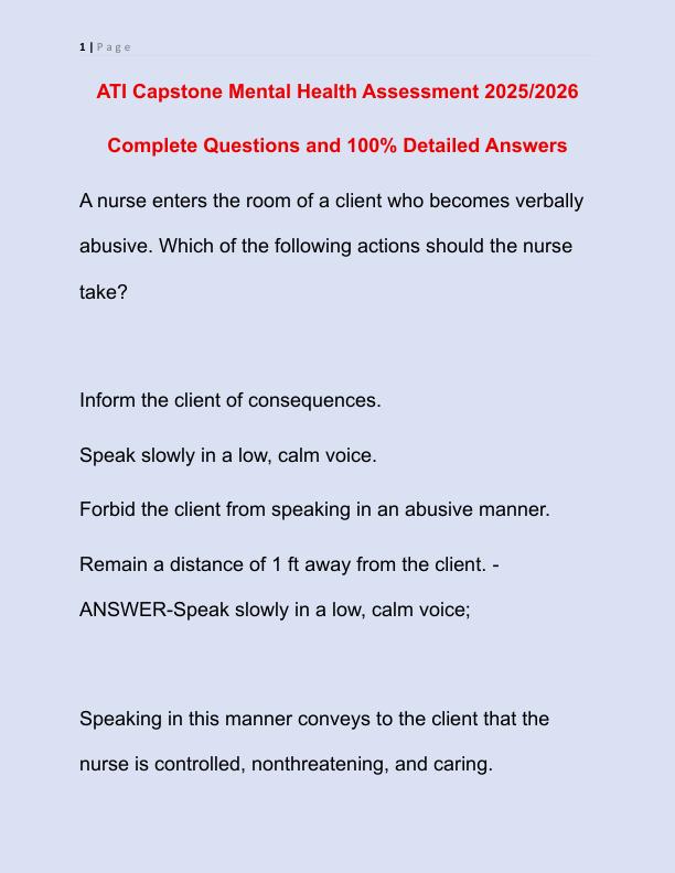 ATI Capstone Mental Health Assessment 2025