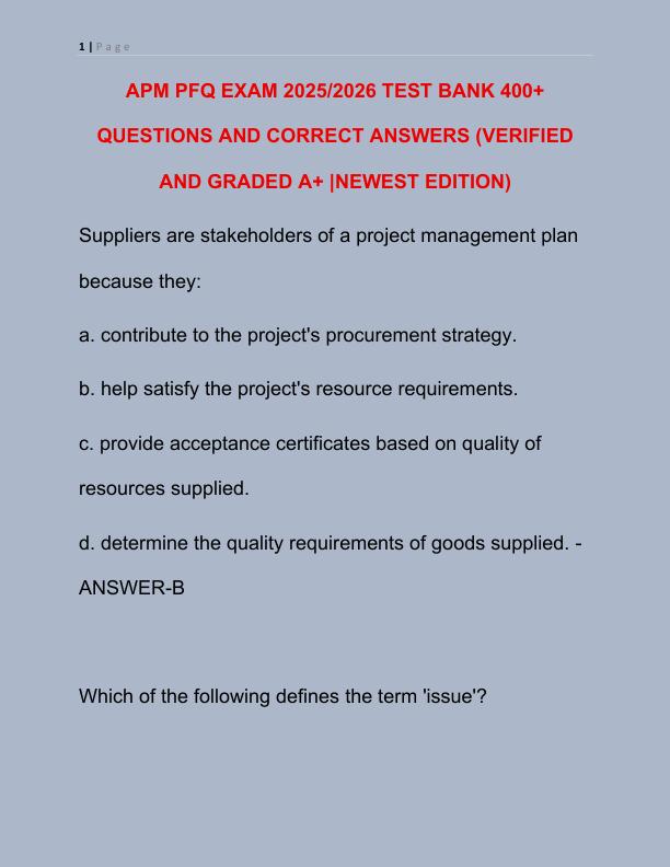 APM PFQ EXAM 2025 TEST BANK 400