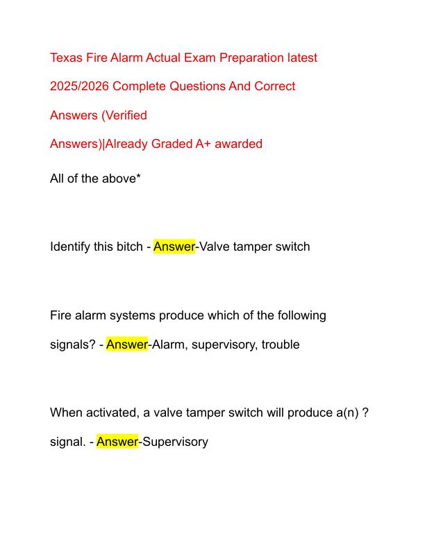 Texas Fire Alarm Actual Exam Preparation Latest