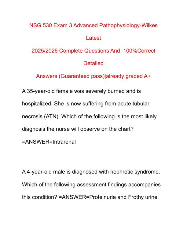 NSG 530 Exam 3 Advanced Pathophysiology