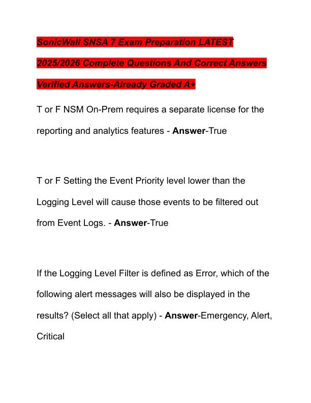 SonicWall SNSA 7 Exam Preparation LATEST 2025