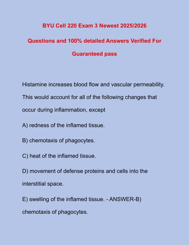BYU Cell 220 Exam 3 Newest 2025
