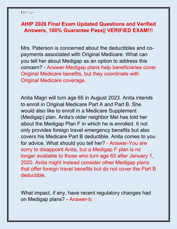 AHIP 2026 Final Exam Updated Questions and Verified Answers