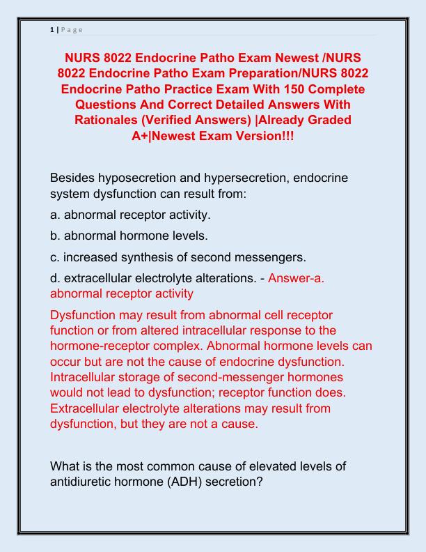 NURS 8022 Endocrine Patho Exam Newest