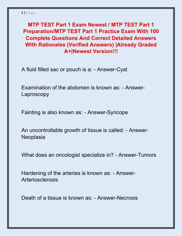 MTP TEST Part 1 Exam Newest