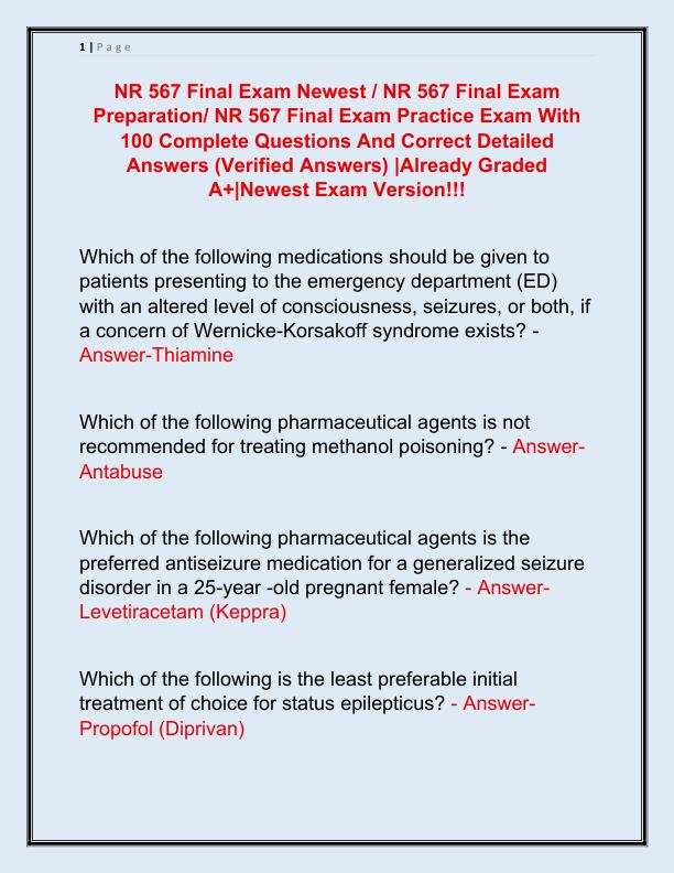 NR 567 Final Exam Newest