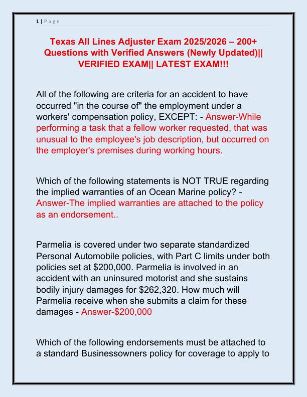 Texas All Lines Adjuster Exam 2025