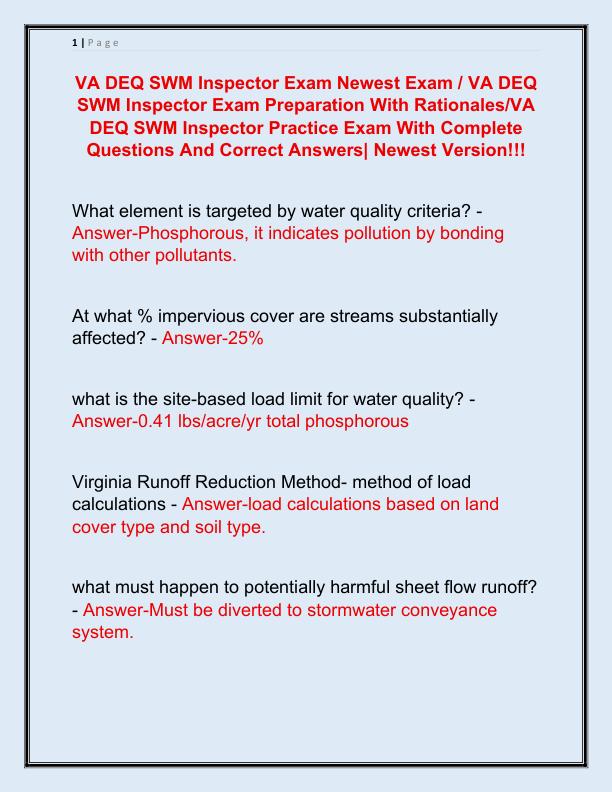 VA DEQ SWM Inspector Exam Newest Exam