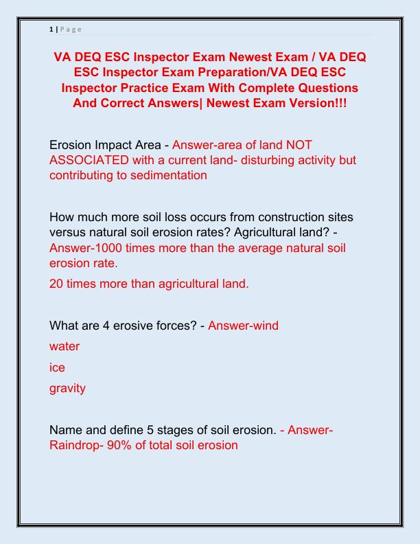 VA DEQ ESC Inspector Exam Newest Exam