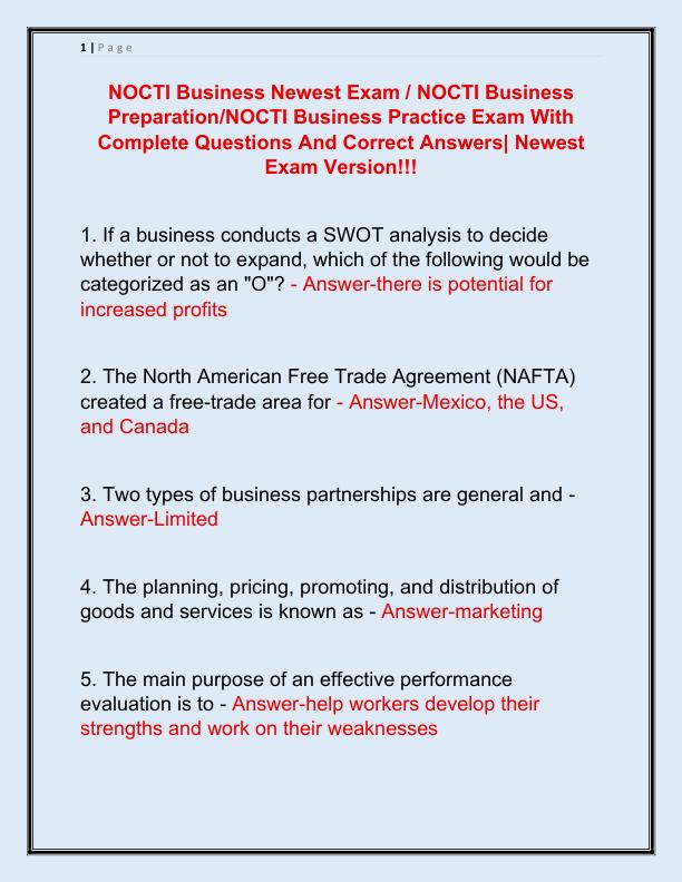 NOCTI Business Newest Exam