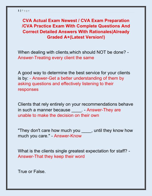 CVA Actual Exam Newest