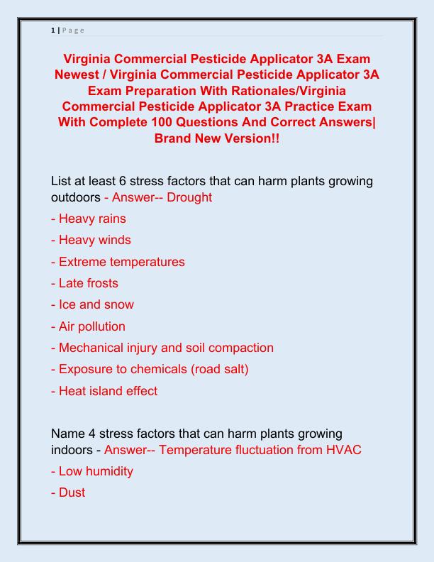 Virginia Commercial Pesticide Applicator 3A Exam Newest