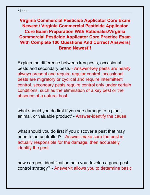 Virginia Commercial Pesticide Applicator Core Exam Newest
