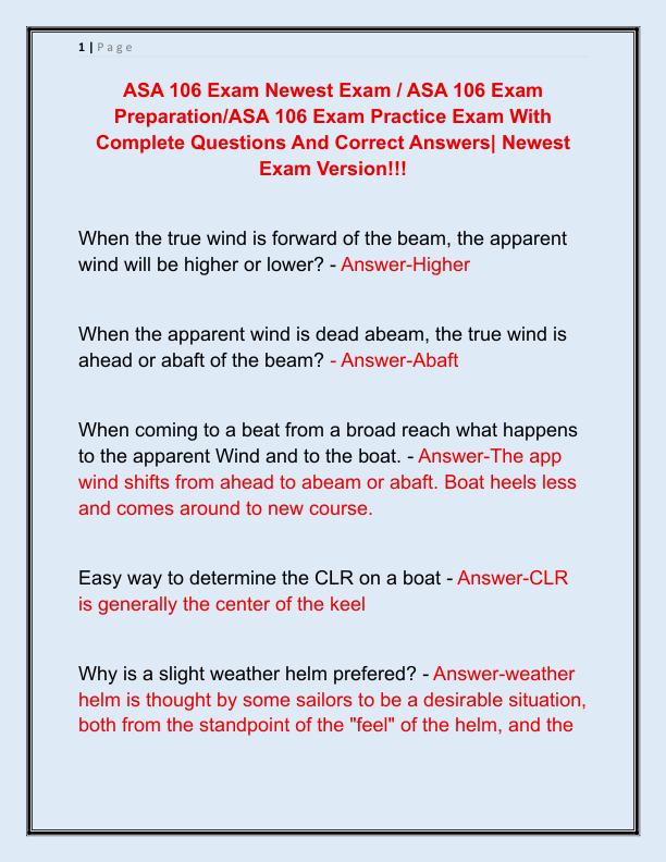 ASA 106 Exam Newest Exam