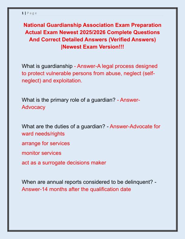 National Guardianship Association Exam Preparation Actual Exam Newest 2025