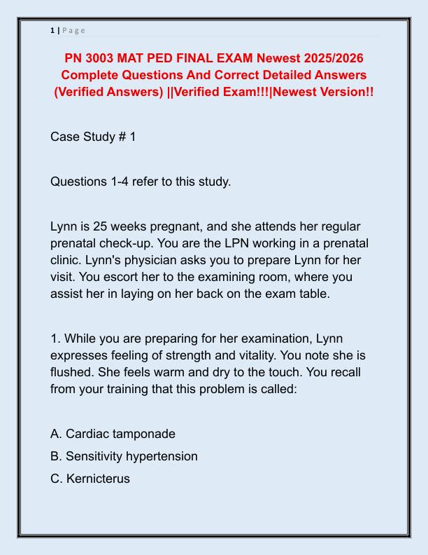 PN 3003 MAT PED FINAL EXAM Newest 2025
