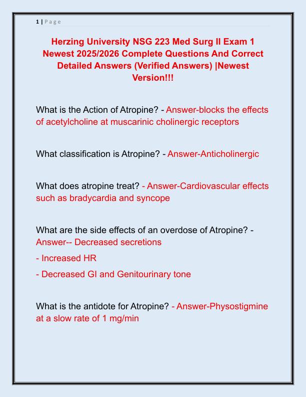 Herzing University NSG 223 Med Surg II Exam 1 Newest 2025