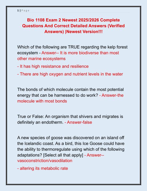 Bio 1108 Exam 2 Newest 2025
