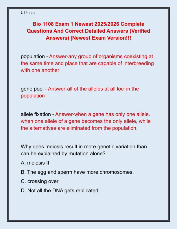 Bio 1108 Exam 1 Newest 2025