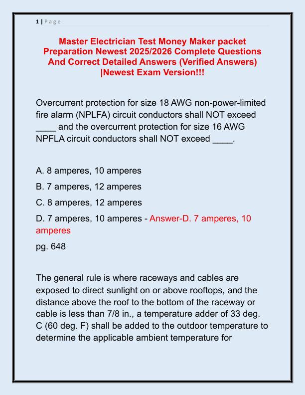 Master Electrician Test Money Maker packet Preparation Newest 2025