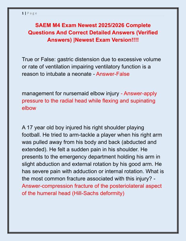 SAEM M4 Exam Newest 2025