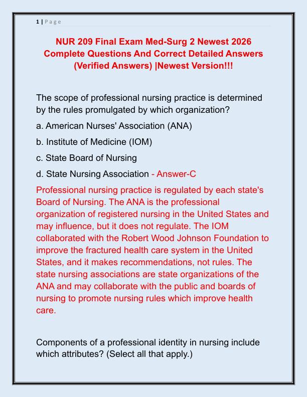 NUR 209 Final Exam Med