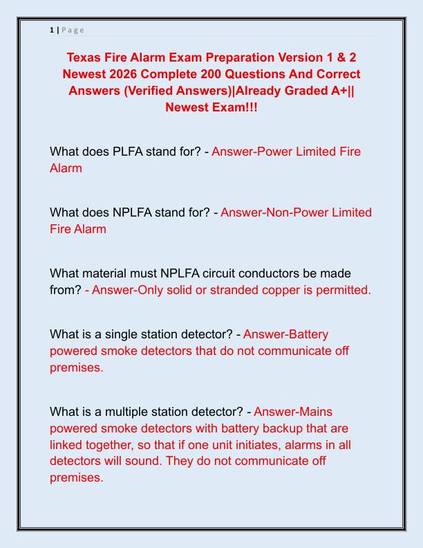 Texas Fire Alarm Exam Preparation Version 1