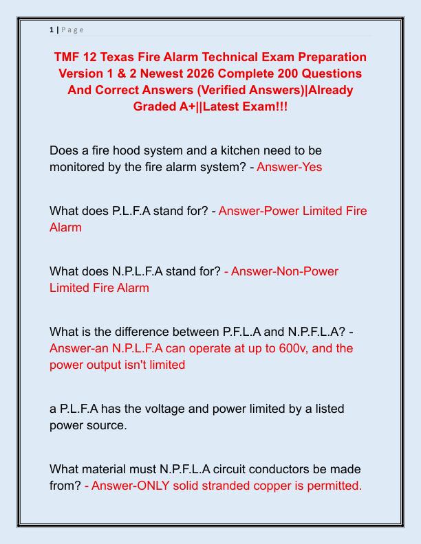 TMF 12 Texas Fire Alarm Technical Exam Preparation Version 1