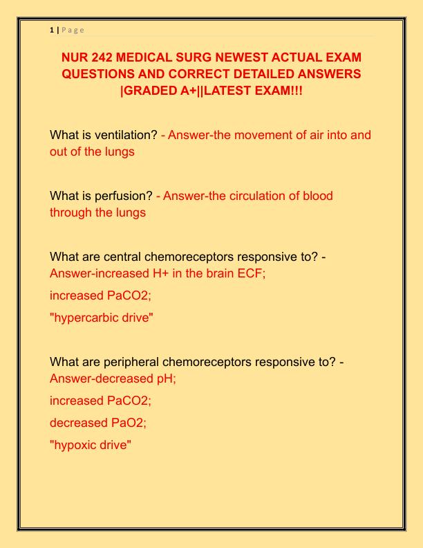 NUR 242 MEDICAL SURG NEWEST ACTUAL EXAM QUESTIONS AND CORRECT DETAILED ANSWERS