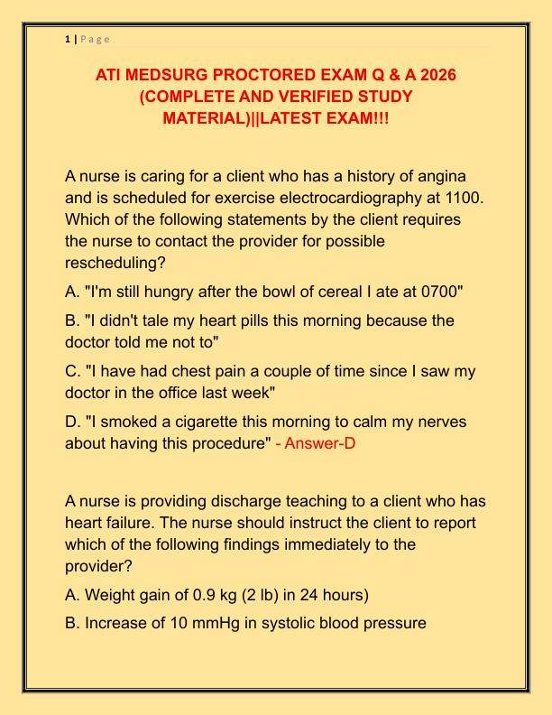 ATI MEDSURG PROCTORED EXAM Q
