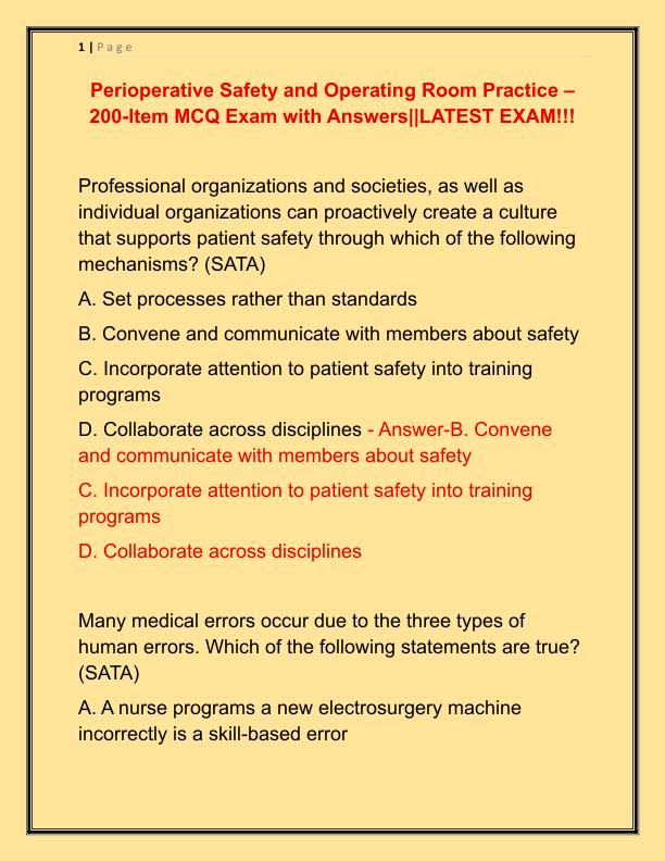 Perioperative Safety and Operating Room Practice