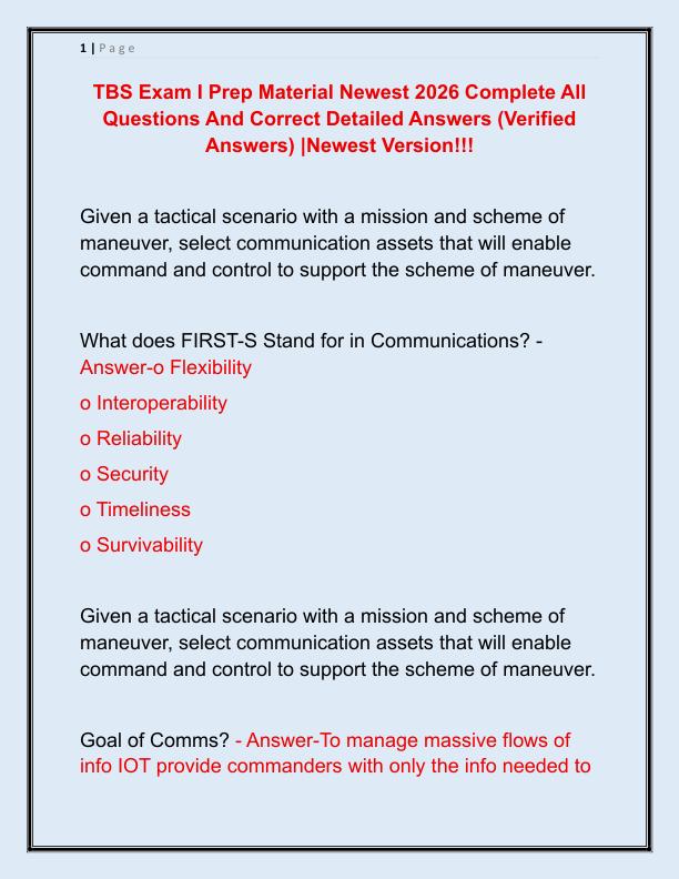 TBS Exam I Prep Material Newest 2026 Complete All Questions And Correct Detailed Answers