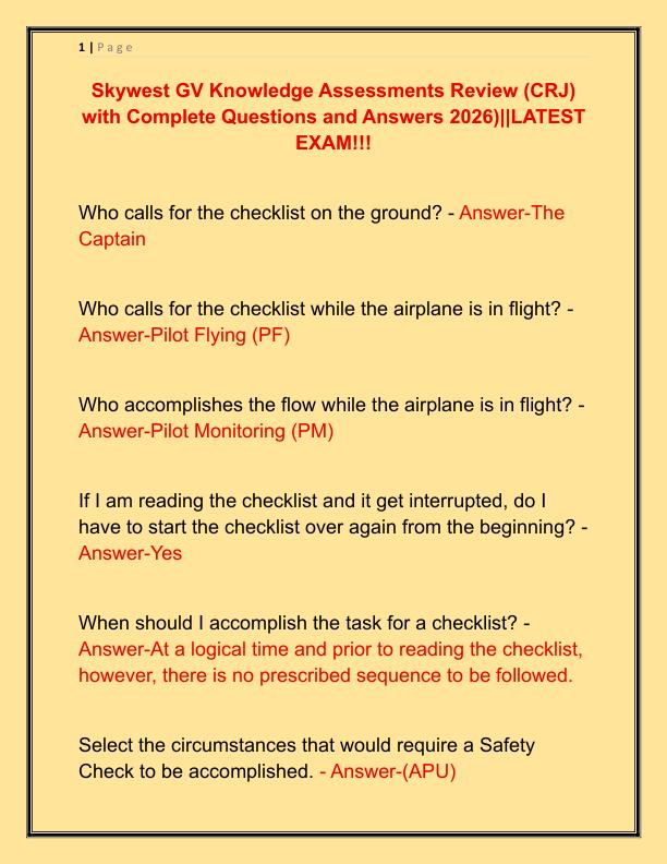 Skywest GV Knowledge Assessments Review