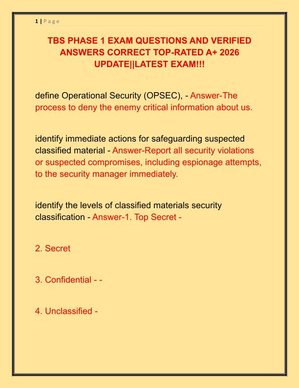TBS PHASE 1 EXAM QUESTIONS AND VERIFIED ANSWERS CORRECT TOP