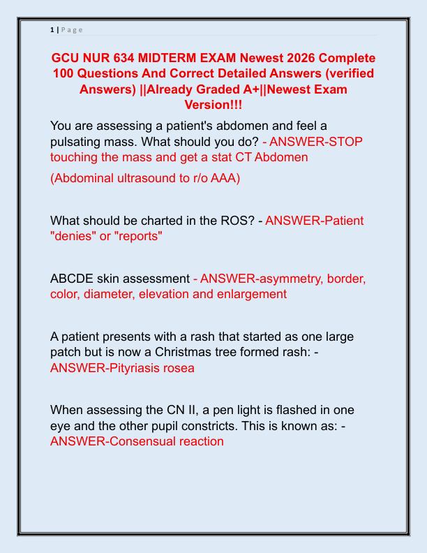 GCU NUR 634 MIDTERM EXAM Newest 2025 Complete 100 Questions And Correct Detailed Answers