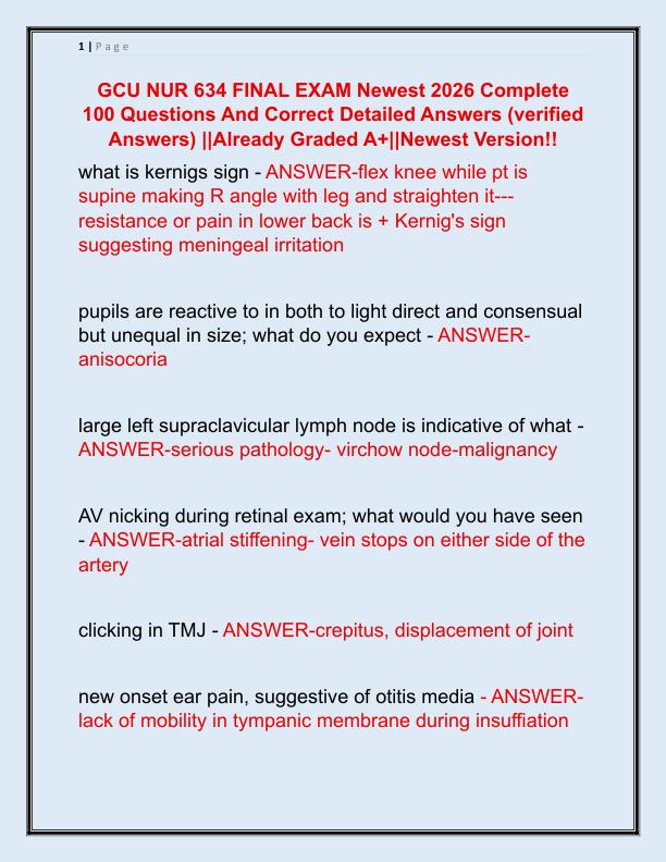 GCU NUR 634 FINAL EXAM Newest 2025 Complete 100 Questions And Correct Detailed Answers