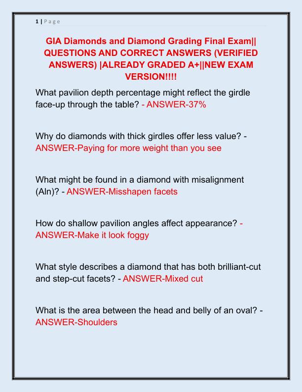 GIA Diamonds and Diamond Grading Final Exam