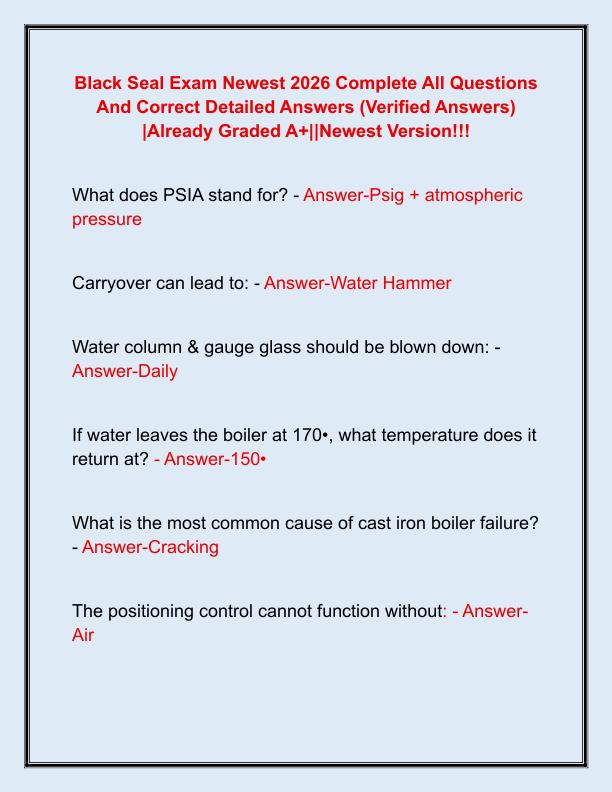 Black Seal Exam Newest 2026 Complete All Questions And Correct Detailed Answers