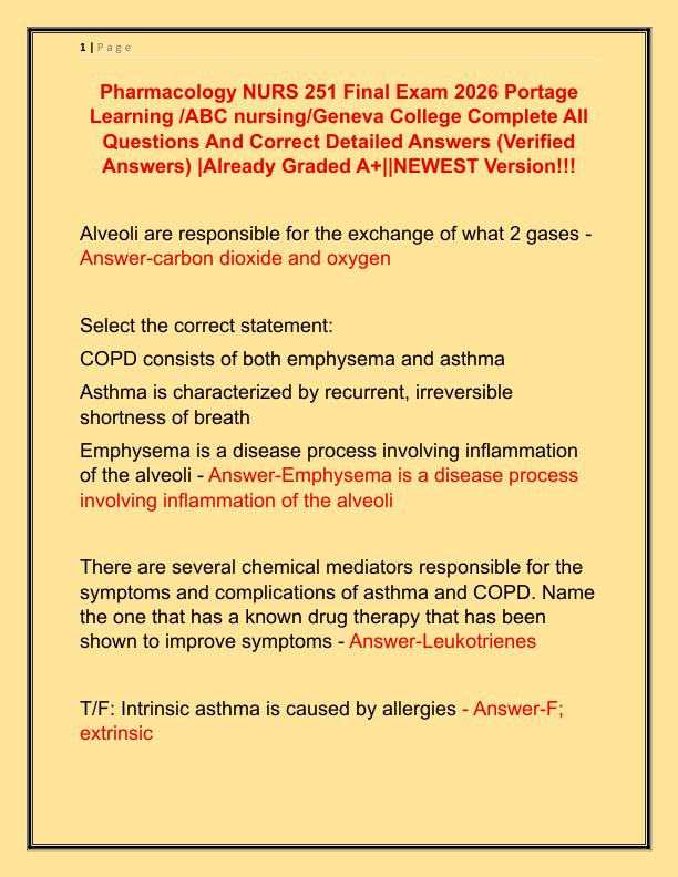 Pharmacology NURS 251 Final Exam 2026 Portage Learning