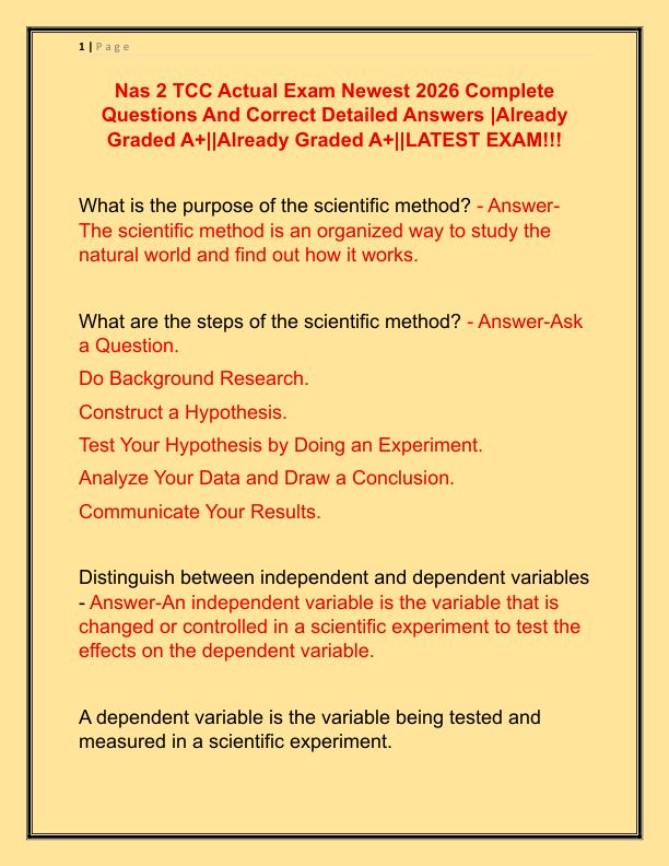 Nas 2 TCC Actual Exam Newest 2026 Complete Questions And Correct Detailed Answers