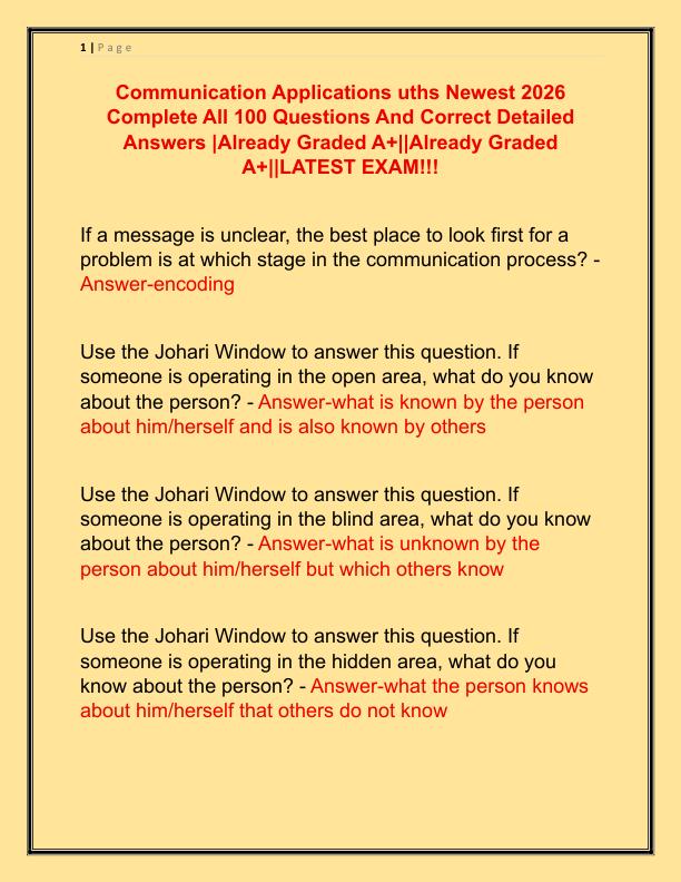 Communication Applications uths Newest 2026 Complete All 100 Questions And Correct Detailed Answers