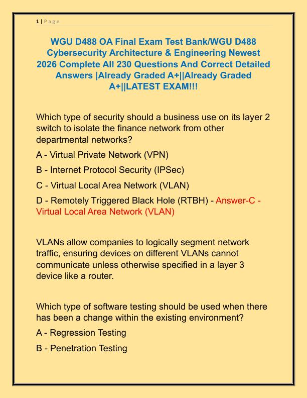 WGU D488 OA Final Exam Test Bank