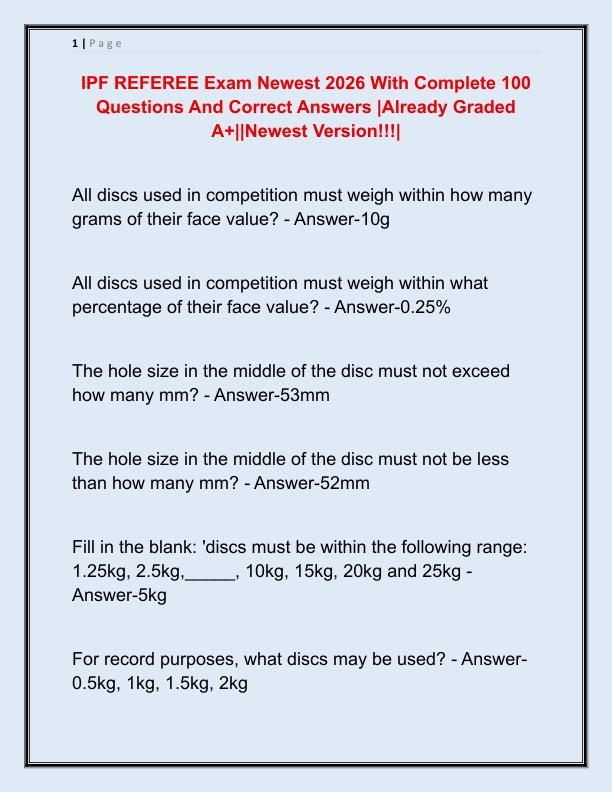 IPF REFEREE Exam Newest 2026 With Complete 100 Questions And Correct Answers